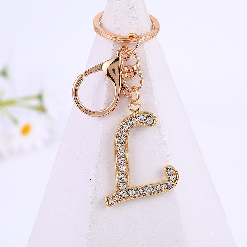 Wholesale Zinc Alloy 26 English Alphabet Rhinestone Keychain